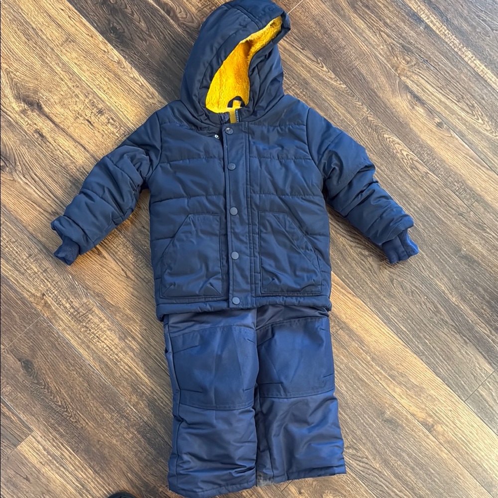 Cat & Jack Navy Blue Hooded Snowsuit with Yellow Lining